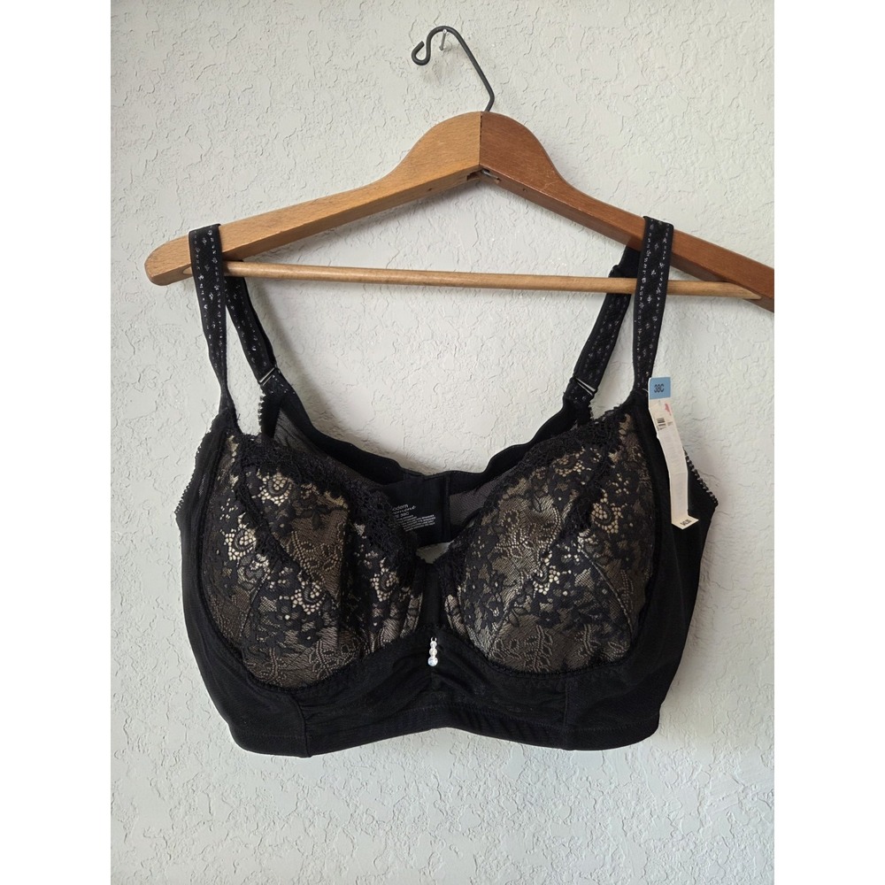 New HTF Modern Movement Black‎ Lace Bra Boning Side Rhinestone NEW 38C Sexy